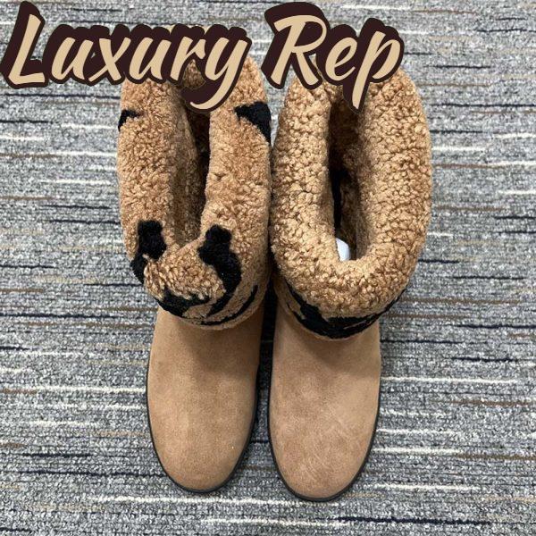 Replica Louis Vuitton Women LV Snowdrop Flat Ankle Boot Brown Suede Calf Shearling Wool 4