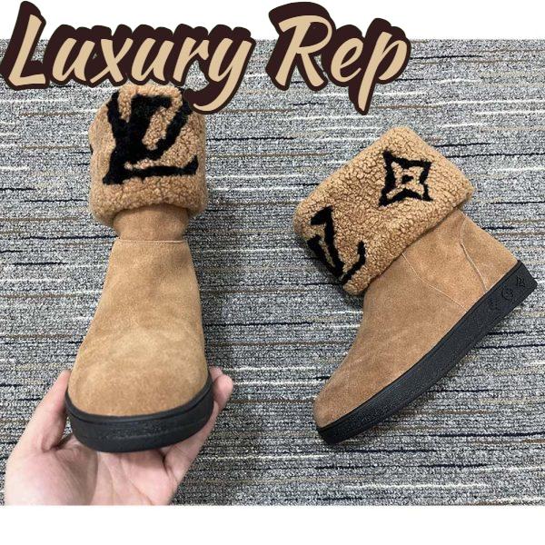 Replica Louis Vuitton Women LV Snowdrop Flat Ankle Boot Brown Suede Calf Shearling Wool 6