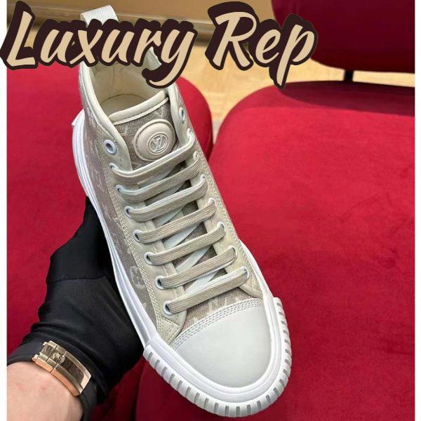 Replica Louis Vuitton Women LV Squad Sneaker Boot Beige Monogram Denim Circle Double Laces 7