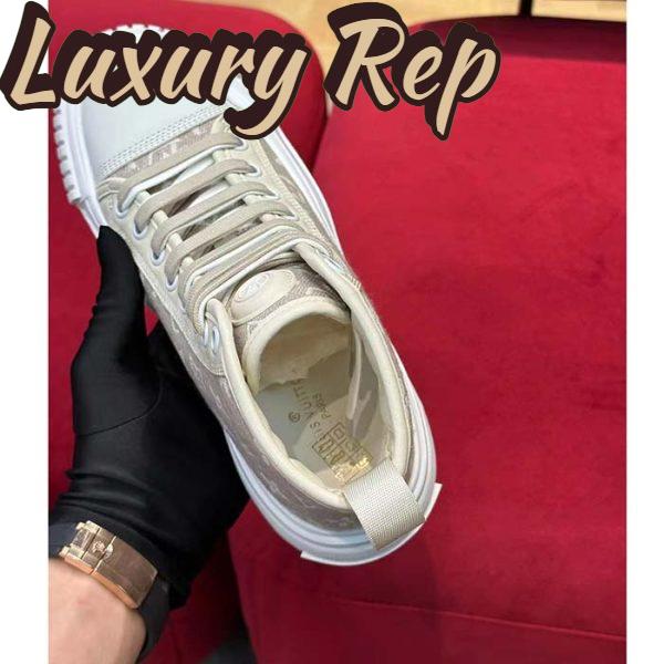 Replica Louis Vuitton Women LV Squad Sneaker Boot Beige Monogram Denim Circle Double Laces 8