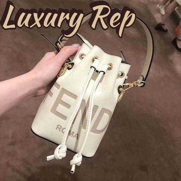 Replica Fendi Women Mon Tresor Bucket Bag White Leather Mini-Bag 3