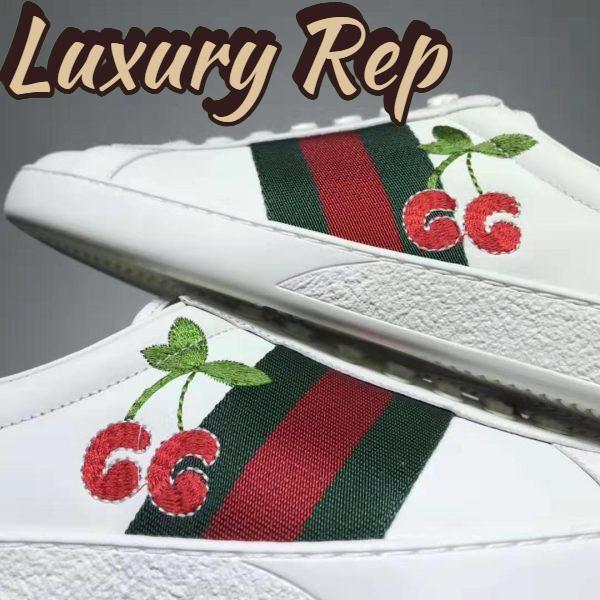 Replica Gucci GG Unisex Ace Sneaker with Cherry White Leather Green Red Web 5