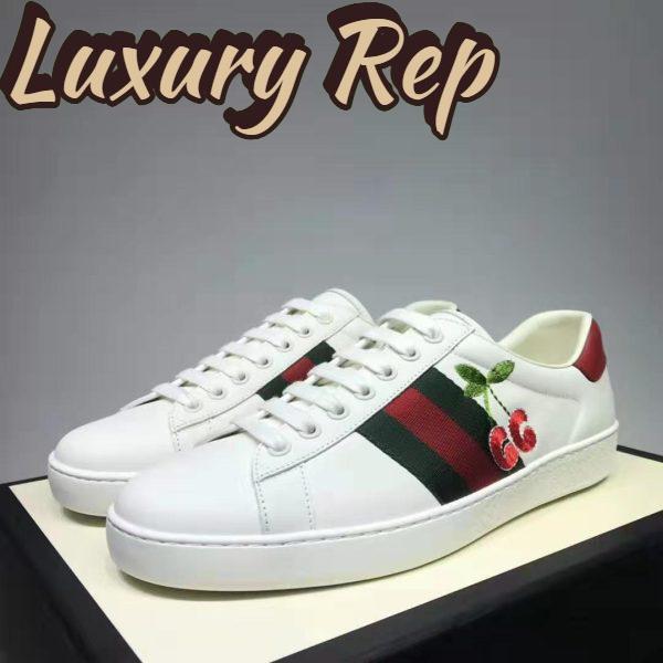 Replica Gucci GG Unisex Ace Sneaker with Cherry White Leather Green Red Web 7