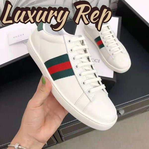 Replica Gucci Unisex Ace Leather Sneaker White Leather with Green Crocodile Detail 7