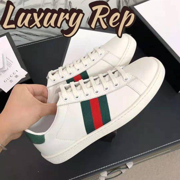 Replica Gucci Unisex Ace Leather Sneaker White Leather with Green Crocodile Detail 9