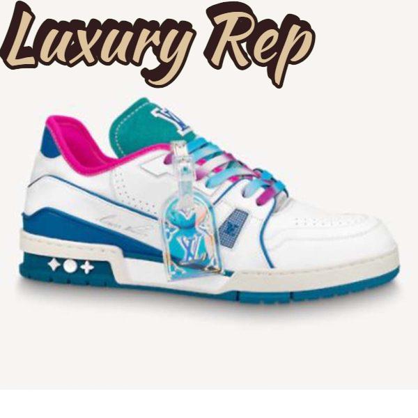 Replica Louis Vuitton LV Unisex LV Trainer Sneaker Turquoise Calf Leather Rubber Outsole