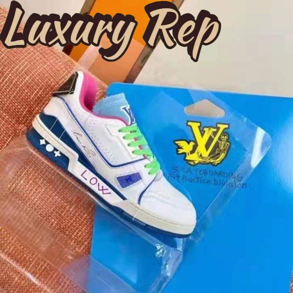 Replica Louis Vuitton LV Unisex LV Trainer Sneaker Turquoise Calf Leather Rubber Outsole 2