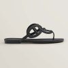 Replica Hermes Women Egerie Sandal in Waterproof TPU with Chaine D Ancre Motif-Black
