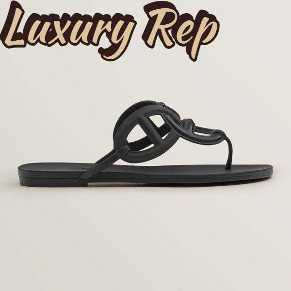 Replica Hermes Women Egerie Sandal in Waterproof TPU with Chaine D Ancre Motif-Black 2
