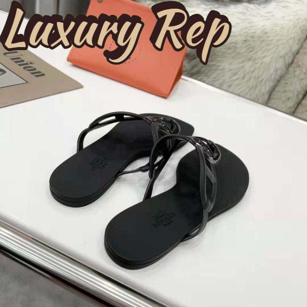 Replica Hermes Women Egerie Sandal in Waterproof TPU with Chaine D Ancre Motif-Black 6