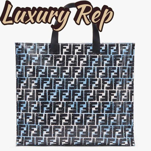 Replica Fendi Women Shopper Bag Blue Glazed Fabric Canvas FF Bag
