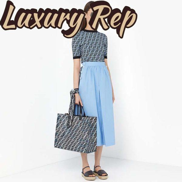 Replica Fendi Women Shopper Bag Blue Glazed Fabric Canvas FF Bag 8