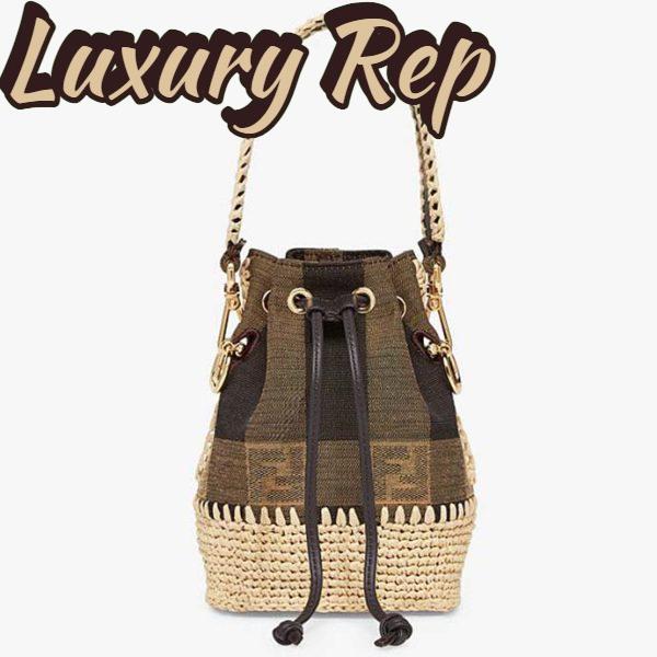 Replica Fendi Women Small Mon Tresor Bucket Brown Fabric Mini-Bag