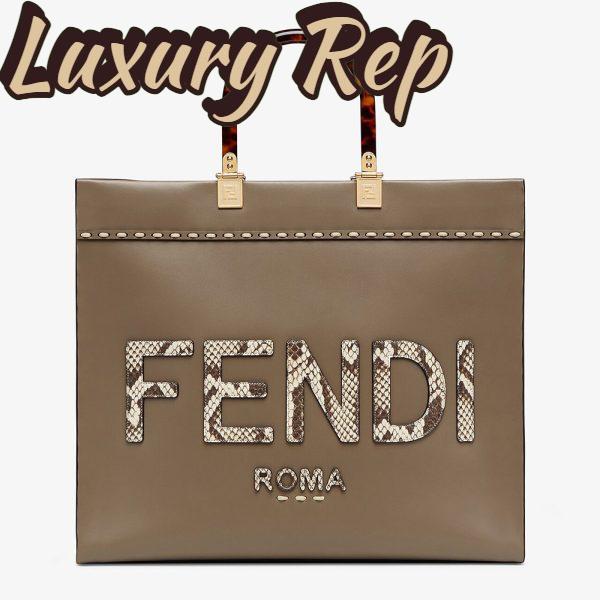Replica Fendi Women Sunshine Medium Gray Leather and Elaphe Shopper