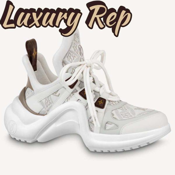 Replica Louis Vuitton Women LV Archlight Sneaker Beige Jacquard Textile Oversized Rubber