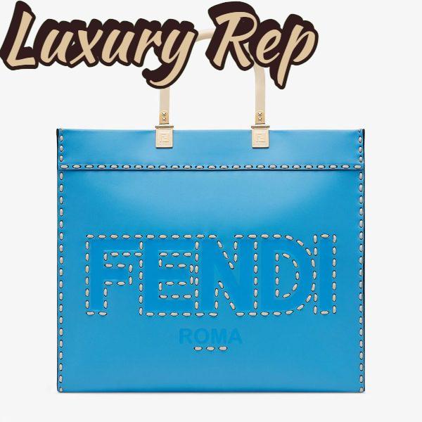Replica Fendi Women Sunshine Medium Leather Shopper-Blue