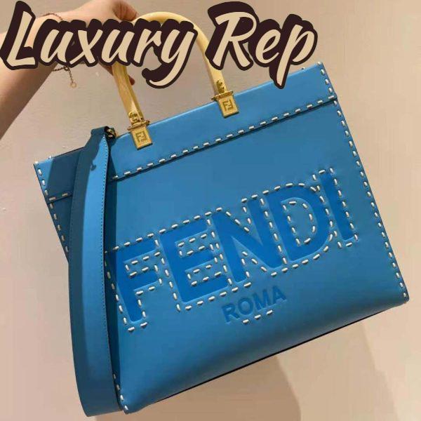 Replica Fendi Women Sunshine Medium Leather Shopper-Blue 3
