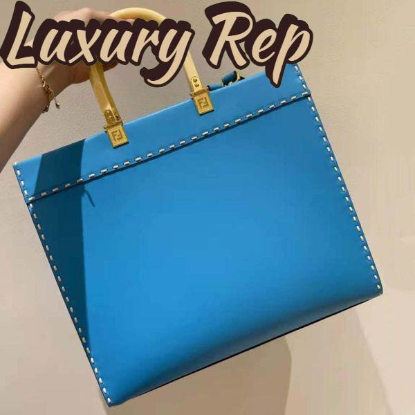 Replica Fendi Women Sunshine Medium Leather Shopper-Blue 4