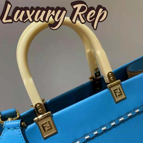 Replica Fendi Women Sunshine Medium Leather Shopper-Blue 5