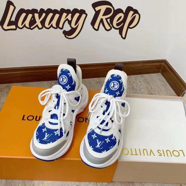 Replica Louis Vuitton Women LV Archlight Sneaker Blue Monogram Velvet Oversized Rubber Outsole 8