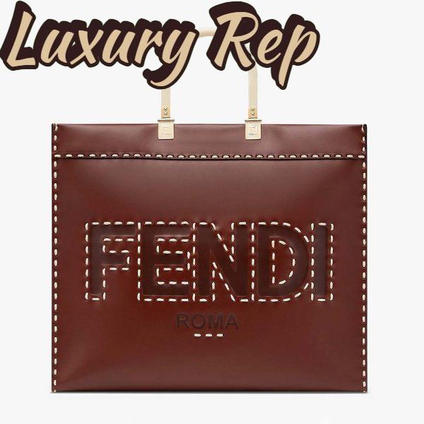 Replica Fendi Women Sunshine Medium Leather Shopper-Maroon