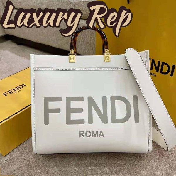 Replica Fendi Women Sunshine Medium Leather Shopper-White 3