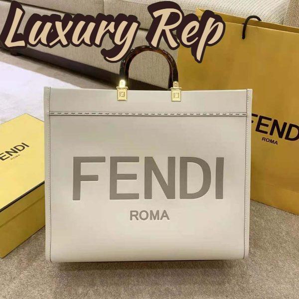 Replica Fendi Women Sunshine Medium Leather Shopper-White 4