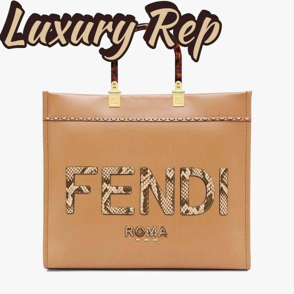 Replica Fendi Women Sunshine Medium Light Brown Leather and Elaphe Shopper Bag
