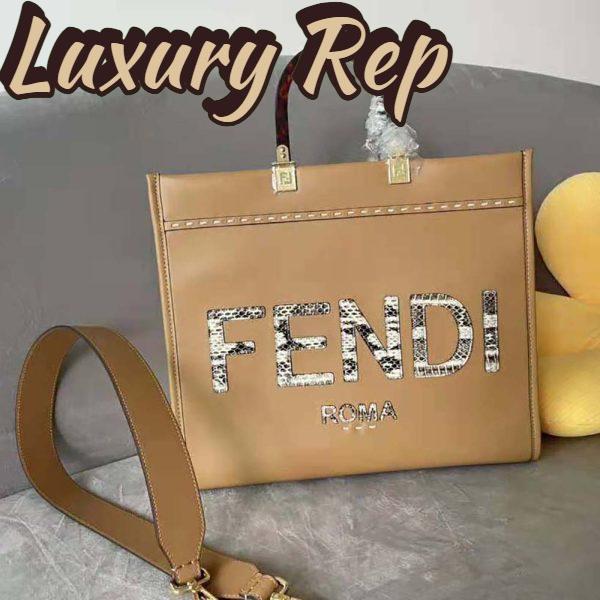 Replica Fendi Women Sunshine Medium Light Brown Leather and Elaphe Shopper Bag 3