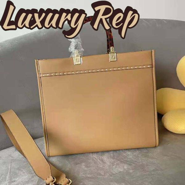 Replica Fendi Women Sunshine Medium Light Brown Leather and Elaphe Shopper Bag 4
