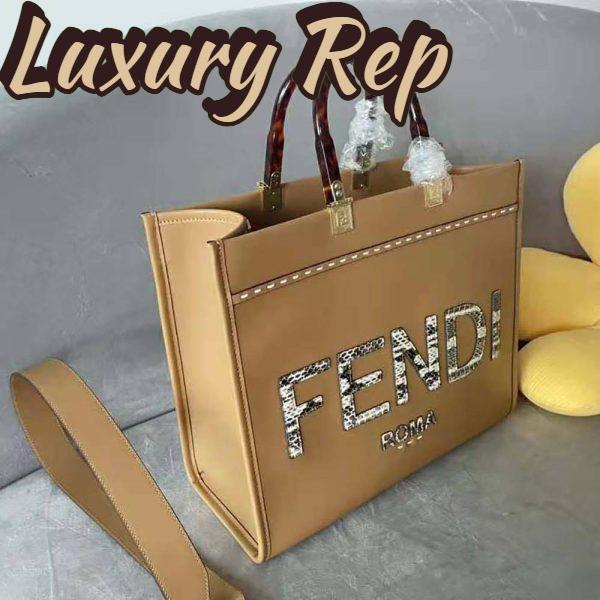 Replica Fendi Women Sunshine Medium Light Brown Leather and Elaphe Shopper Bag 6