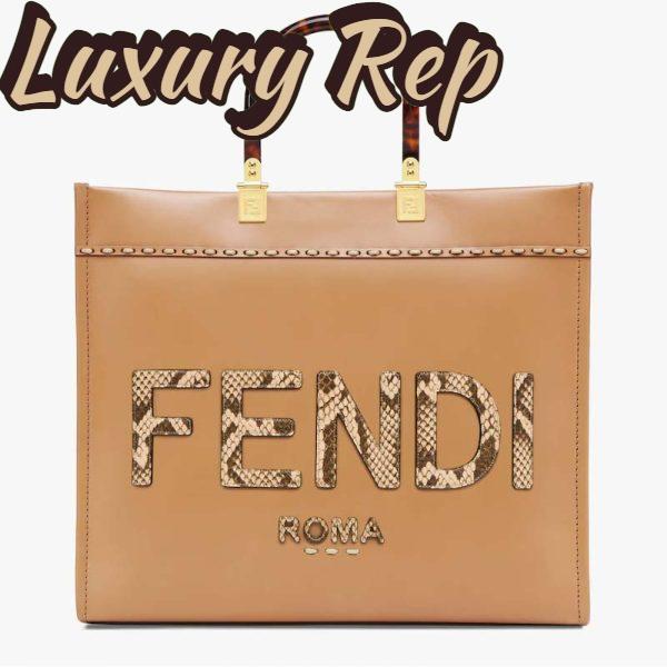 Replica Fendi FF Women Sunshine Medium Light Brown Leather Elaphe Shopper Bag