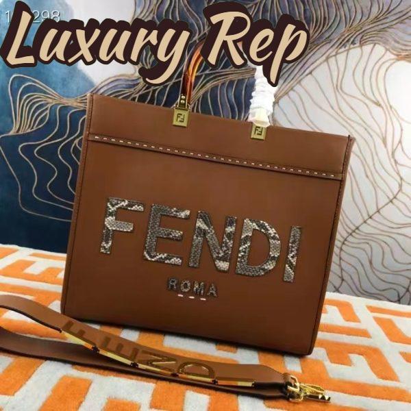Replica Fendi FF Women Sunshine Medium Light Brown Leather Elaphe Shopper Bag 3