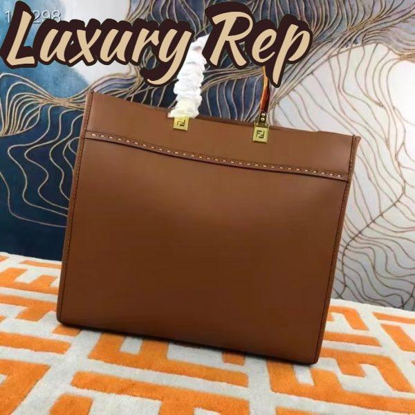 Replica Fendi FF Women Sunshine Medium Light Brown Leather Elaphe Shopper Bag 5