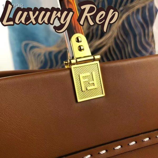 Replica Fendi FF Women Sunshine Medium Light Brown Leather Elaphe Shopper Bag 9