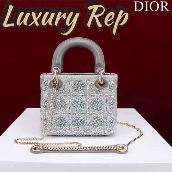 Replica Dior Women Small Lady Dior Bag Gray Smooth Calfskin Satin Bead Embroidery 4
