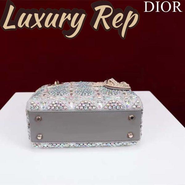 Replica Dior Women Small Lady Dior Bag Gray Smooth Calfskin Satin Bead Embroidery 7