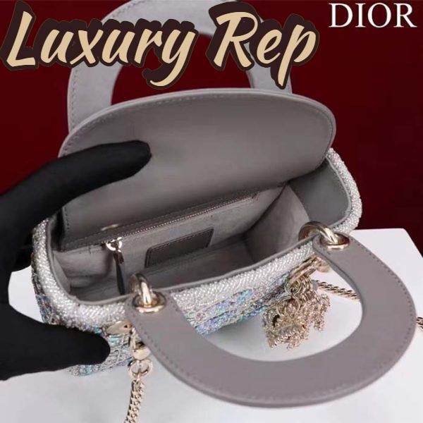 Replica Dior Women Small Lady Dior Bag Gray Smooth Calfskin Satin Bead Embroidery 8