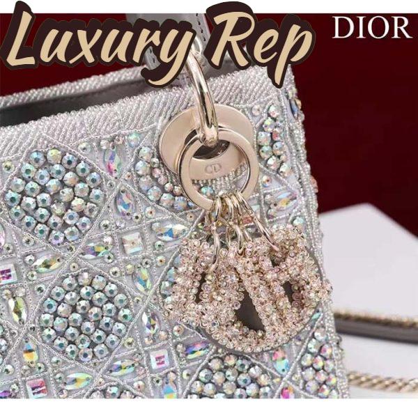 Replica Dior Women Small Lady Dior Bag Gray Smooth Calfskin Satin Bead Embroidery 9