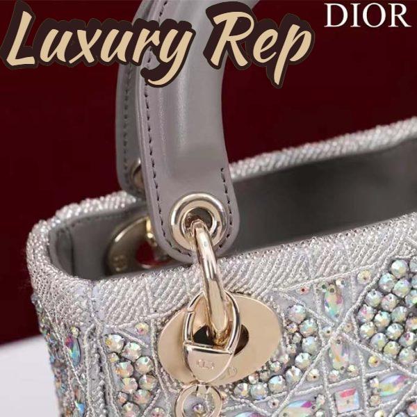 Replica Dior Women Small Lady Dior Bag Gray Smooth Calfskin Satin Bead Embroidery 10