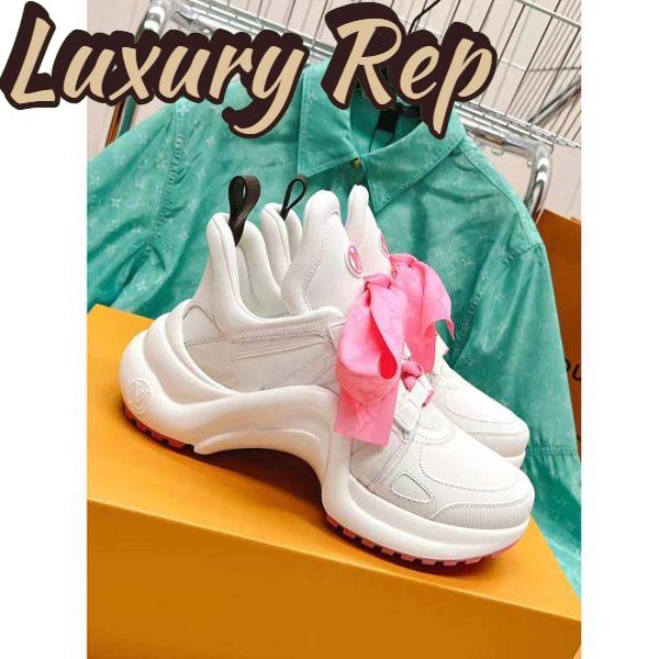 Replica Louis Vuitton Women LV Archlight Sneaker Pink Mix Materials Monogram Ribbon Laces 3