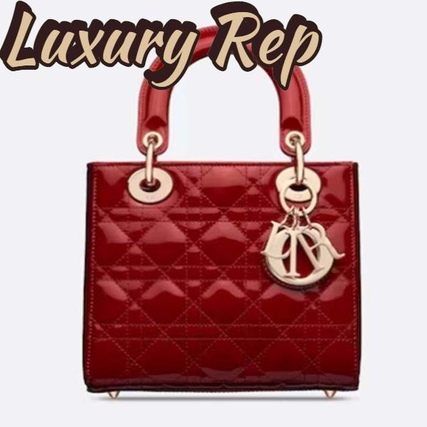 Replica Dior Women Small Lady Dior Bag Cherry Red Patent Cannage Calfskin