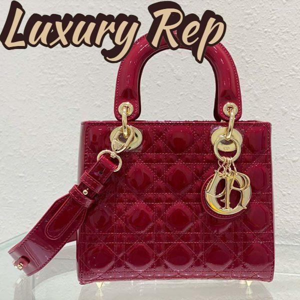 Replica Dior Women Small Lady Dior Bag Cherry Red Patent Cannage Calfskin 3