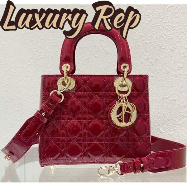 Replica Dior Women Small Lady Dior Bag Cherry Red Patent Cannage Calfskin 4