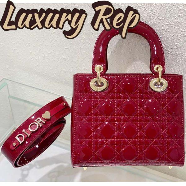 Replica Dior Women Small Lady Dior Bag Cherry Red Patent Cannage Calfskin 5