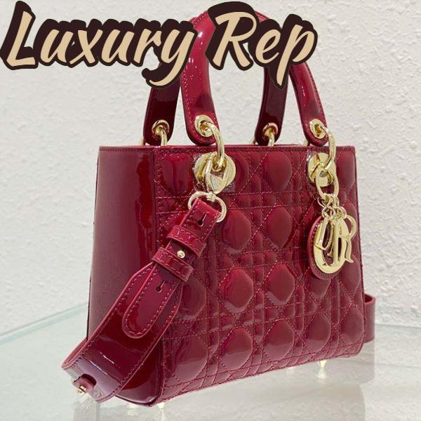 Replica Dior Women Small Lady Dior Bag Cherry Red Patent Cannage Calfskin 6