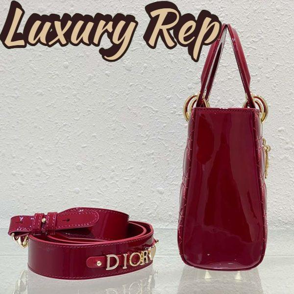 Replica Dior Women Small Lady Dior Bag Cherry Red Patent Cannage Calfskin 8