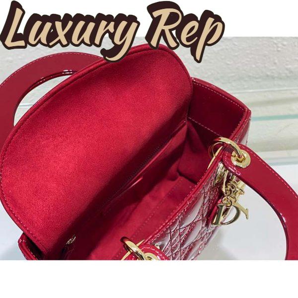 Replica Dior Women Small Lady Dior Bag Cherry Red Patent Cannage Calfskin 9