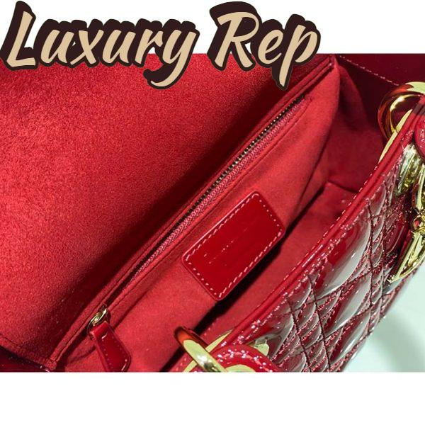 Replica Dior Women Small Lady Dior Bag Cherry Red Patent Cannage Calfskin 10
