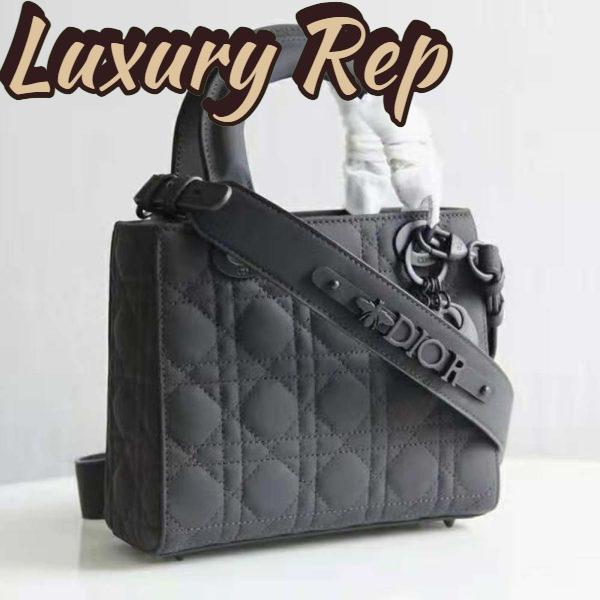 Replica Dior Women Small Lady Dior Bag Black Ultramatte Cannage Calfskin 3